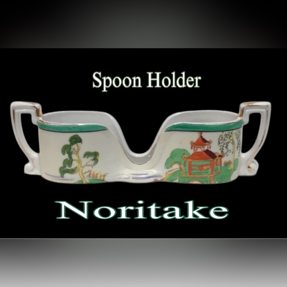 Vintage NORITAKE circa 1920-30 Hand Painted Spoon Holder w/Oriental Scenic Motif